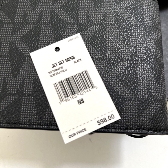 NWT 3pc MICHAEL KORS Slim Billfold Wallet Set Black Gray / Brown Navy Logo Boxed - Picture 14 of 16